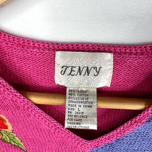 Vintage Jenny Tropical Embroidered Short Sleeve Sweater LG - Picture 3 of 8